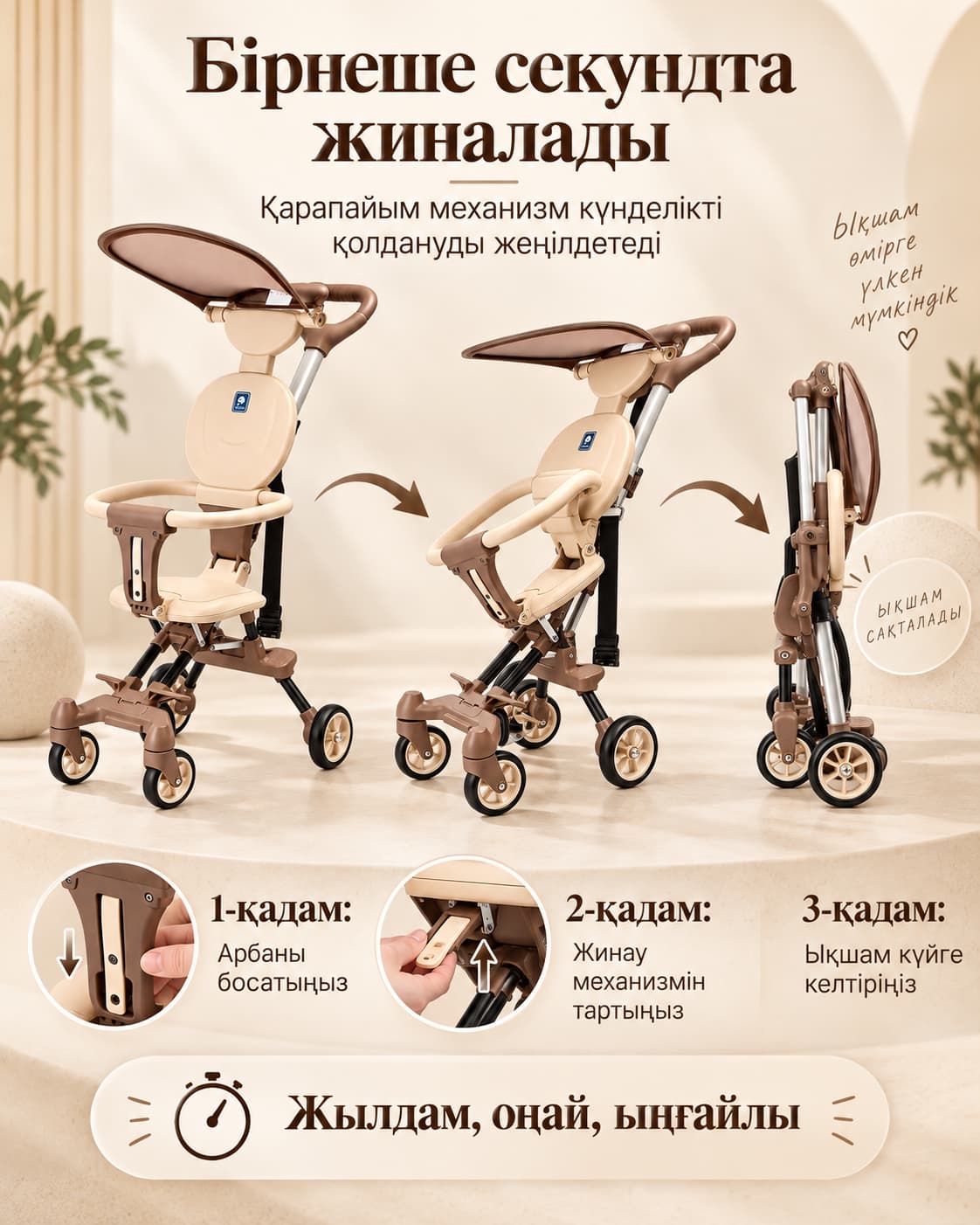 Linglong Baby L2 складная детская коляска - коричневый Подробно о товаре 4
