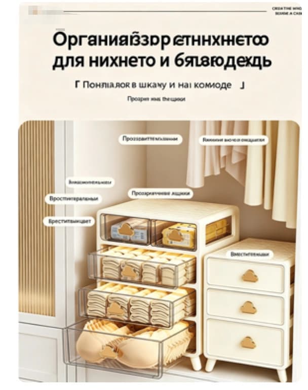 Іш киімдерге арналған жәшікті ұйымдастырғыш, көп қабатты, жатақханаға және үйге арналған әдемі сақтау жәшігі Тауар туралы толық 1