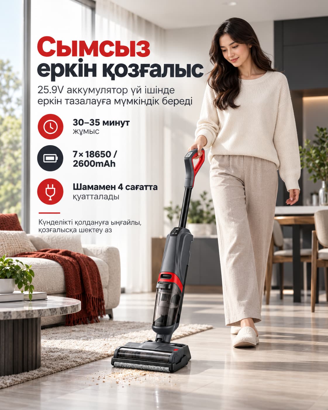 Беспроводной моющий пылесос для пола с функцией мытья и уборки (6 конфигураций) Подробно о товаре 4